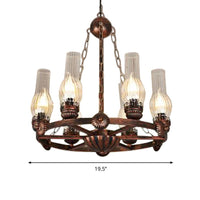 6 Bulbs Wagon Wheel Chandelier Light Traditional Clear Ribbed Glass Hanging Ceiling Fixture in Copper - Rebooters
