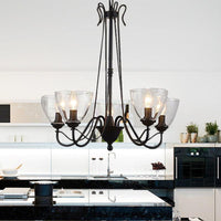 Black 3/5 Lights Pendant Chandelier Clear Glass Scroll Light - Rebooters