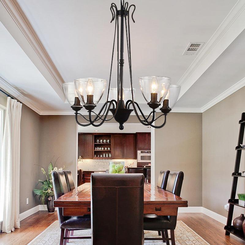 Black 3/5 Lights Pendant Chandelier Clear Glass Scroll Light - Rebooters