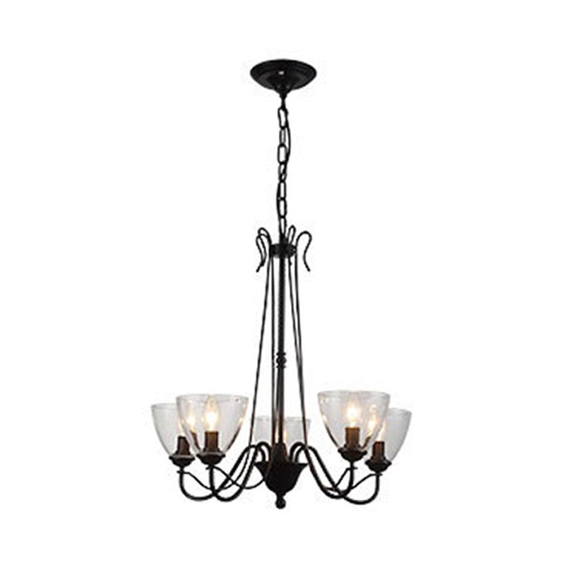 Black 3/5 Lights Pendant Chandelier Clear Glass Scroll Light - Rebooters