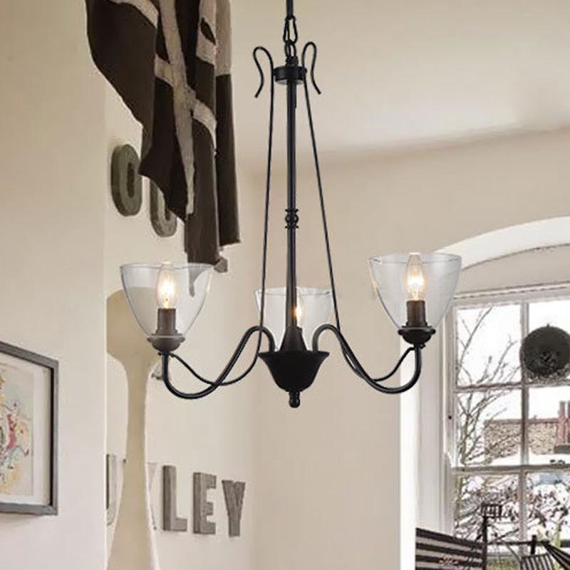 Black 3/5 Lights Pendant Chandelier Clear Glass Scroll Light - Rebooters