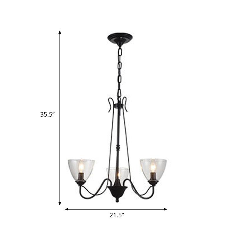 Black 3/5 Lights Pendant Chandelier Clear Glass Scroll Light - Rebooters