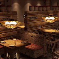 Birdnest Suspension Pendant Contemporary Wood 1 Bulb Beige Light Kit - Rebooters