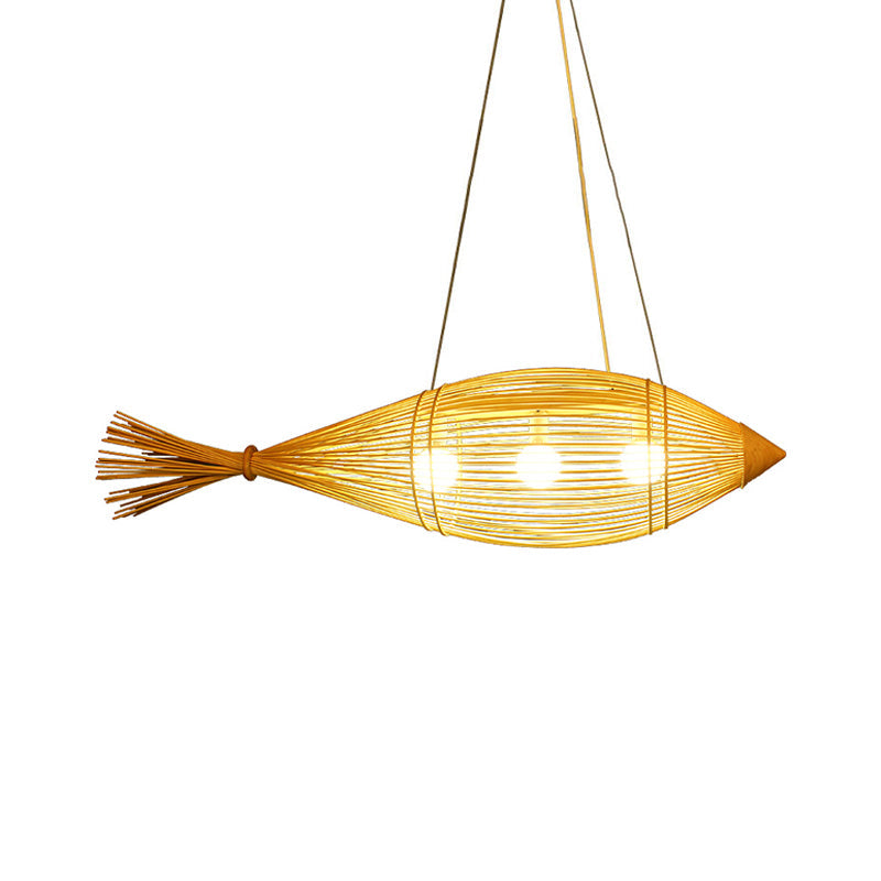 12"/16" Wide Weave Suspension Pendant Retro Bamboo Light Fixture - Rebooters