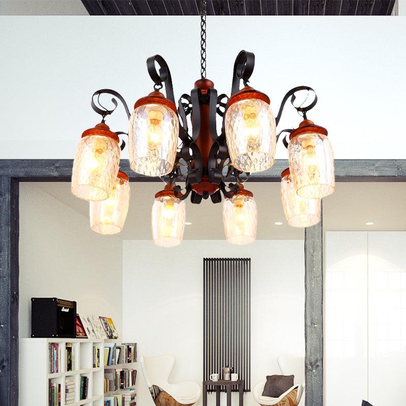 8 Lights Dimple Glass Chandelier Antiqued Black Pendant Light - Rebooters
