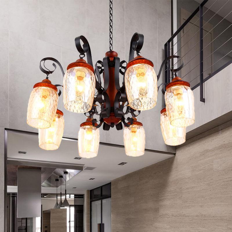 8 Lights Dimple Glass Chandelier Antiqued Black Pendant Light - Rebooters