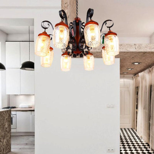 8 Lights Dimple Glass Chandelier Antiqued Black Pendant Light - Rebooters