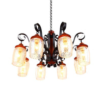 8 Lights Dimple Glass Chandelier Antiqued Black Pendant Light - Rebooters