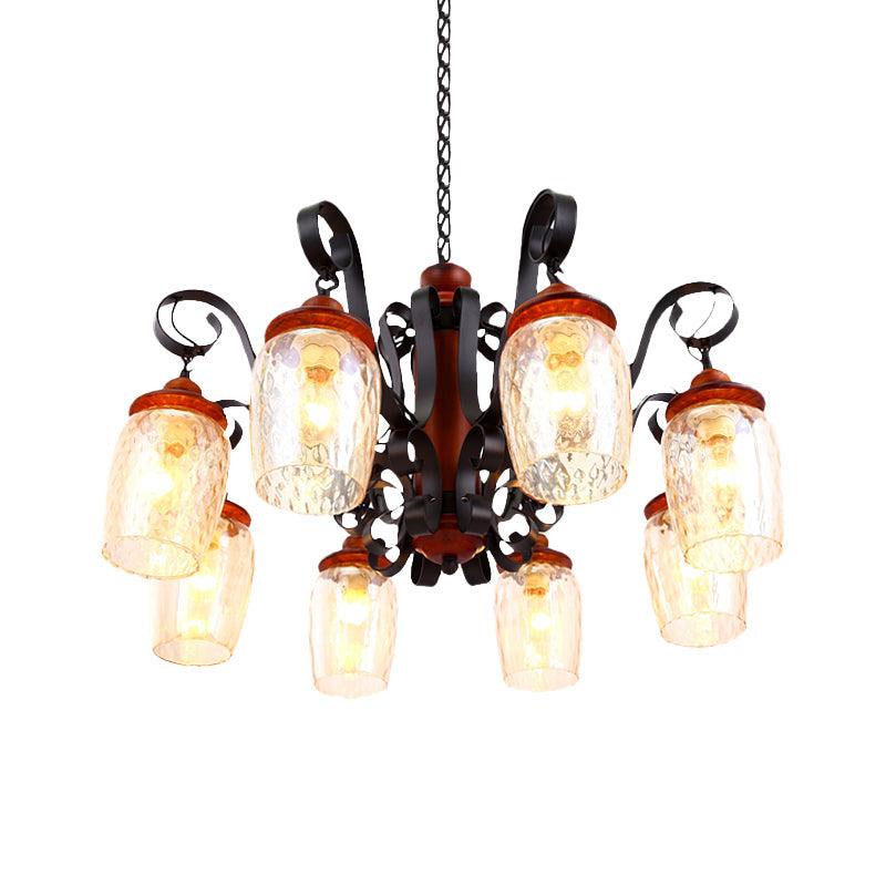 8 Lights Dimple Glass Chandelier Antiqued Black Pendant Light - Rebooters
