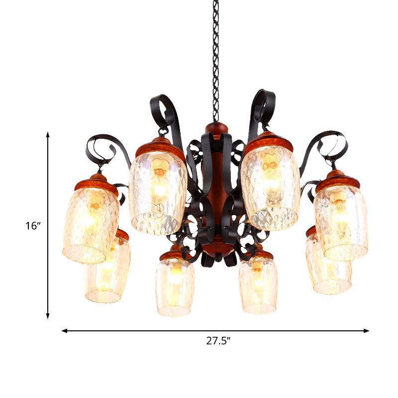8 Lights Dimple Glass Chandelier Antiqued Black Pendant Light - Rebooters
