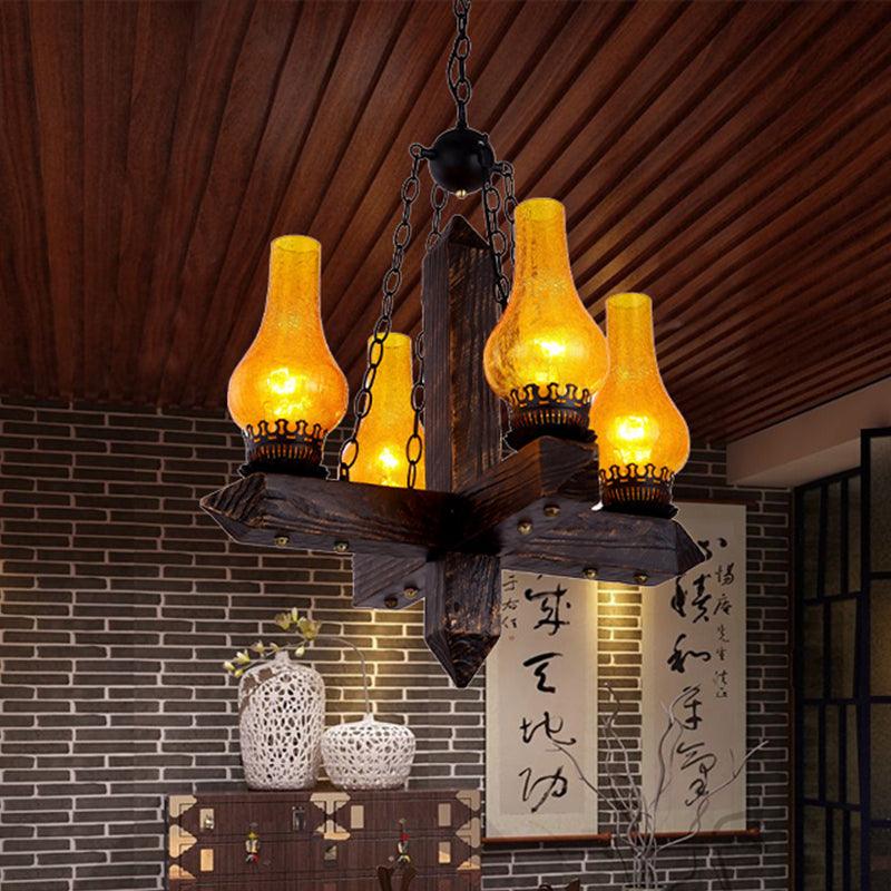 Amber Crackle Glass Vase Chandelier Lighting Farmhouse Pendant - Rebooters