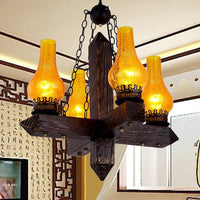 Amber Crackle Glass Vase Chandelier Lighting Farmhouse Pendant - Rebooters