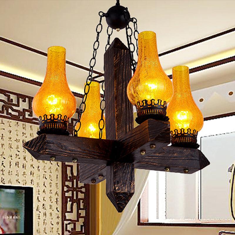Amber Crackle Glass Vase Chandelier Lighting Farmhouse Pendant - Rebooters