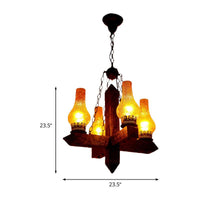 Amber Crackle Glass Vase Chandelier Lighting Farmhouse Pendant - Rebooters
