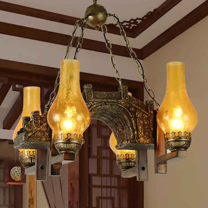 Vase Kitchen Chandelier Pendant Light Vintage Amber Glass 4 Lights Bronze - Rebooters