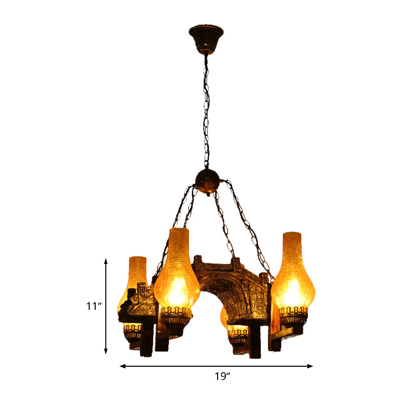 Vase Kitchen Chandelier Pendant Light Vintage Amber Glass 4 Lights Bronze - Rebooters