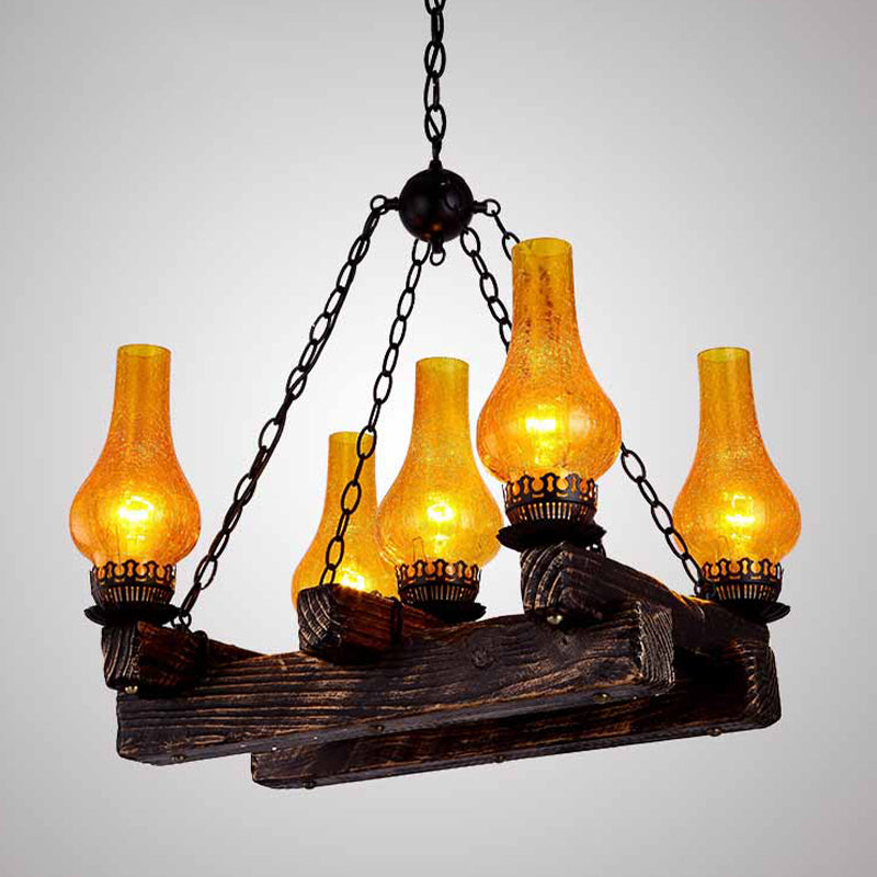 Vase Amber Crackle Glass Chandelier Antiqued 5 Lights Fixture - Rebooters