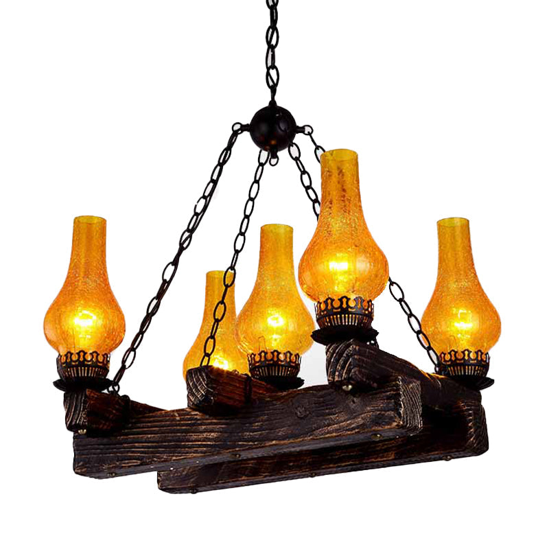 Vase Amber Crackle Glass Chandelier Antiqued 5 Lights Fixture - Rebooters