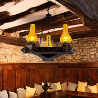 3 Lights Amber Crackle Glass Ceiling Chandelier Retro Dark Wood Vase - Rebooters