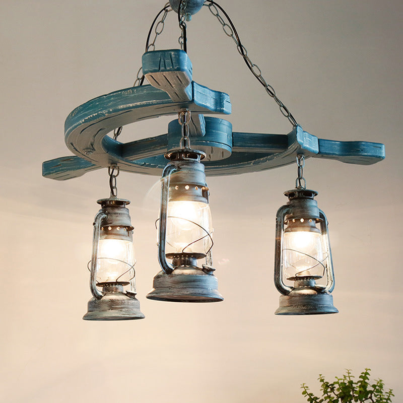 3 Lights Living Room Chandelier Light Industrial Blue Pendant - Rebooters