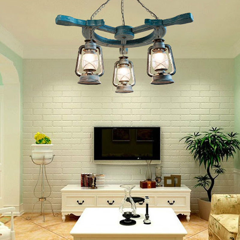 3 Lights Living Room Chandelier Light Industrial Blue Pendant - Rebooters