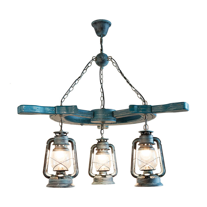 3 Lights Living Room Chandelier Light Industrial Blue Pendant - Rebooters