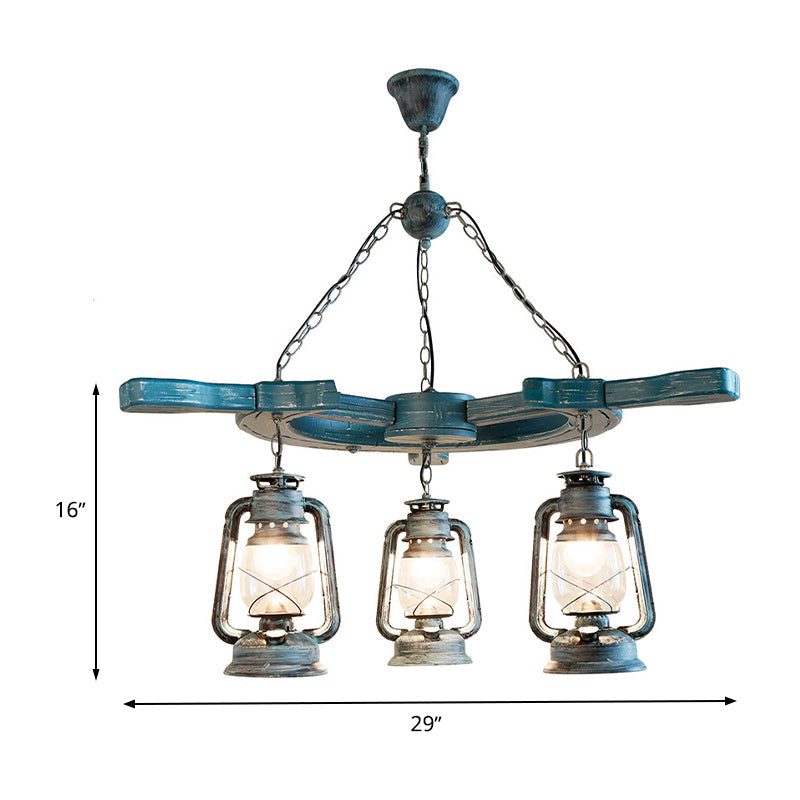 3 Lights Living Room Chandelier Light Industrial Blue Pendant - Rebooters