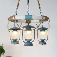 3 Lights Chandelier Lighting Factory Lantern Clear Glass Hanging Light Fixture in Blue - Rebooters
