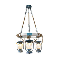 3 Lights Chandelier Lighting Factory Lantern Clear Glass Hanging Light Fixture in Blue - Rebooters