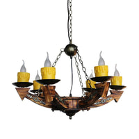 6 Lights Candle Chandelier Lamp Farmhouse Dark Wood Resin Pendant - Rebooters