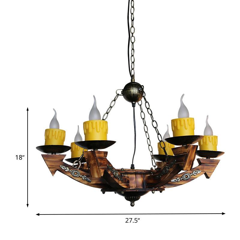 6 Lights Candle Chandelier Lamp Farmhouse Dark Wood Resin Pendant - Rebooters