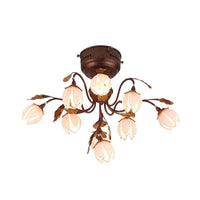 9 Lights Bedroom Semi Flush Countryside Rust Ceiling Light Fixture - Rebooters