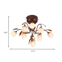 9 Lights Bedroom Semi Flush Countryside Rust Ceiling Light Fixture - Rebooters