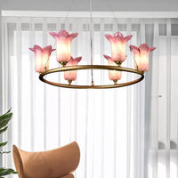 6 Bulbs Flared Pendant Lamp Traditionalism Purple Glass LED Chandelier - Rebooters