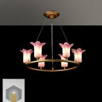 6 Bulbs Flared Pendant Lamp Traditionalism Purple Glass LED Chandelier - Rebooters