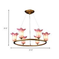 6 Bulbs Flared Pendant Lamp Traditionalism Purple Glass LED Chandelier - Rebooters