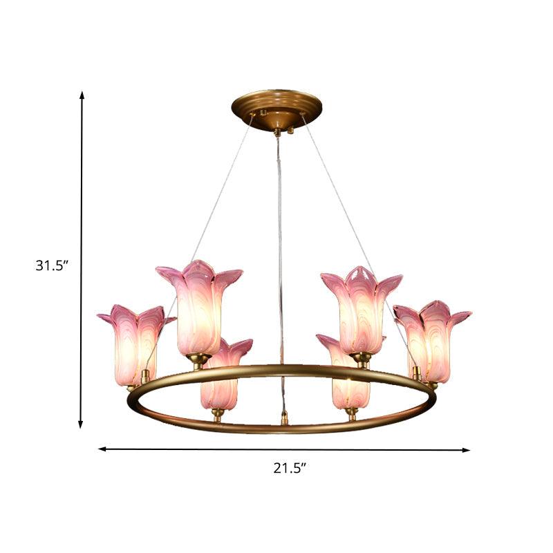 6 Bulbs Flared Pendant Lamp Traditionalism Purple Glass LED Chandelier - Rebooters