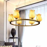 6 Lights Chandelier Pendant Light Traditional Wagon Wheel Lamp - Rebooters