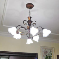 6 Lights Bedroom Hanging Chandelier Rustic Brown Pendant Lighting - Rebooters
