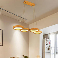 4/5 Lights Dining Room Chandelier with Orbicular Wood Shade - Rebooters