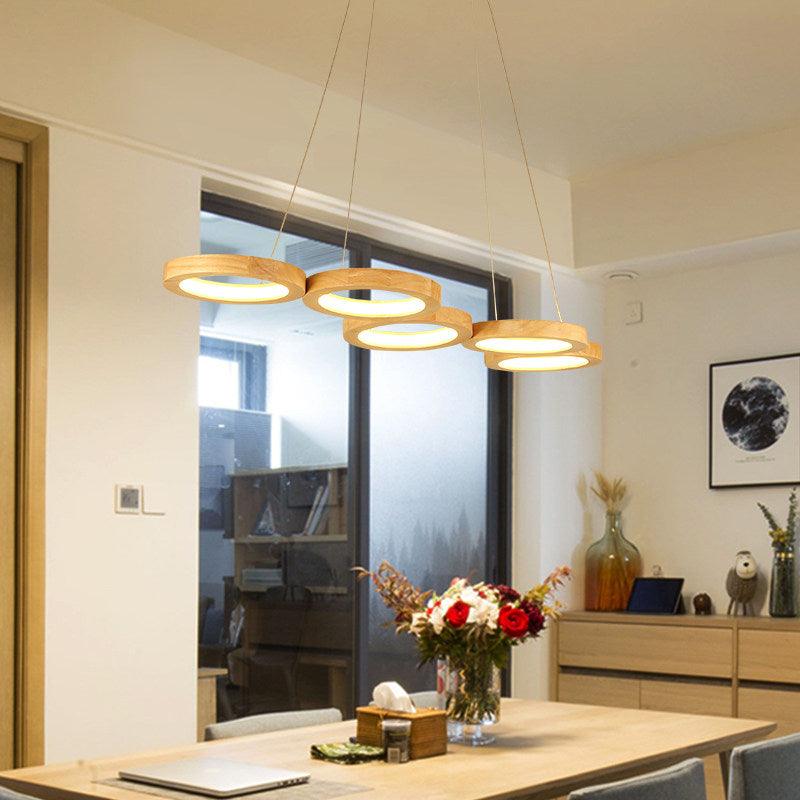 4/5 Lights Dining Room Chandelier with Orbicular Wood Shade - Rebooters