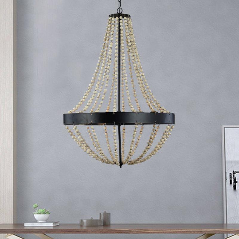 Wood Laser-Cut Chandelier Lamp Retro 4 Heads Black Ceiling Pendant Light - Rebooters