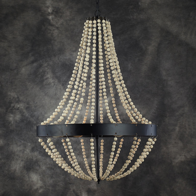 Wood Laser-Cut Chandelier Lamp Retro 4 Heads Black Ceiling Pendant Light - Rebooters