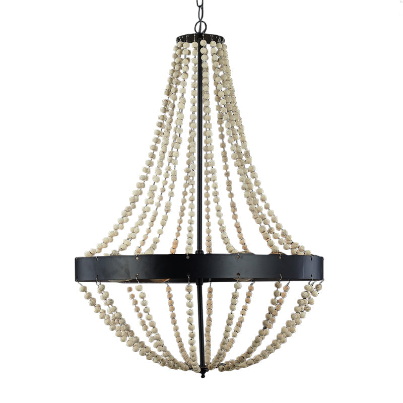 Wood Laser-Cut Chandelier Lamp Retro 4 Heads Black Ceiling Pendant Light - Rebooters