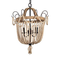 Bird Cage Pendant Chandelier Traditional Wood 3 Bulbs Light Tan - Rebooters