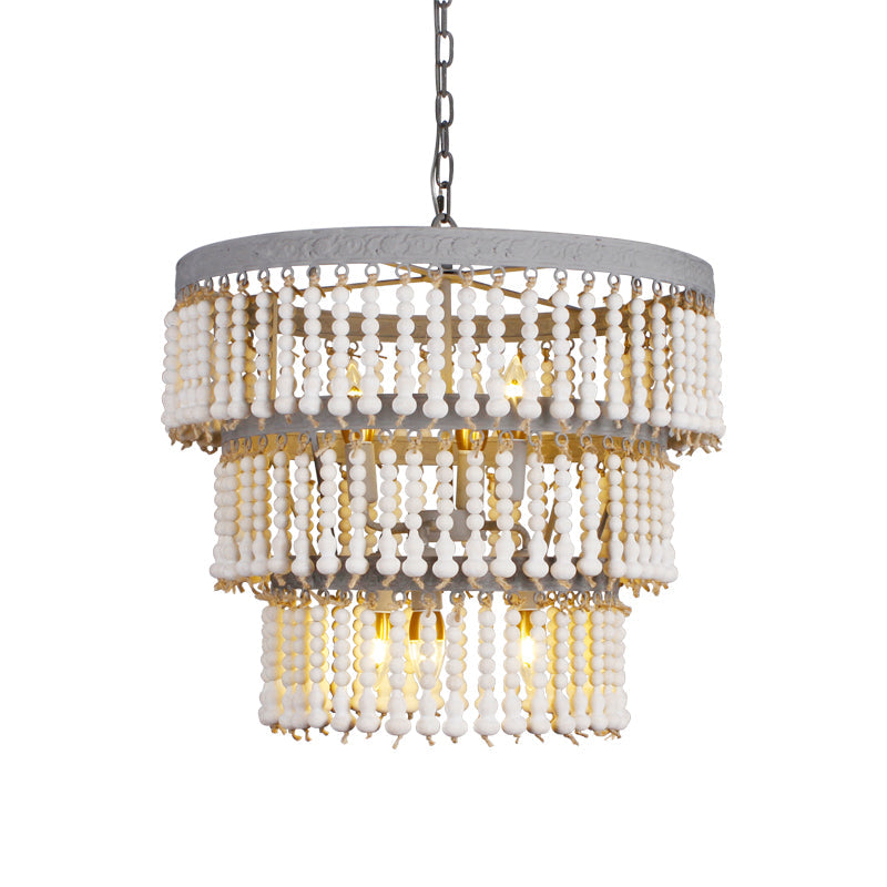 White 3-Tier Ceiling Chandelier Modernism Wood Light Fixture - Rebooters