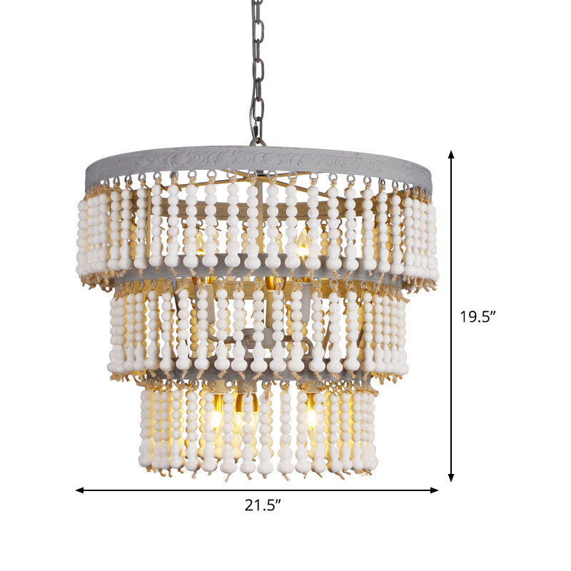 White 3-Tier Ceiling Chandelier Modernism Wood Light Fixture - Rebooters