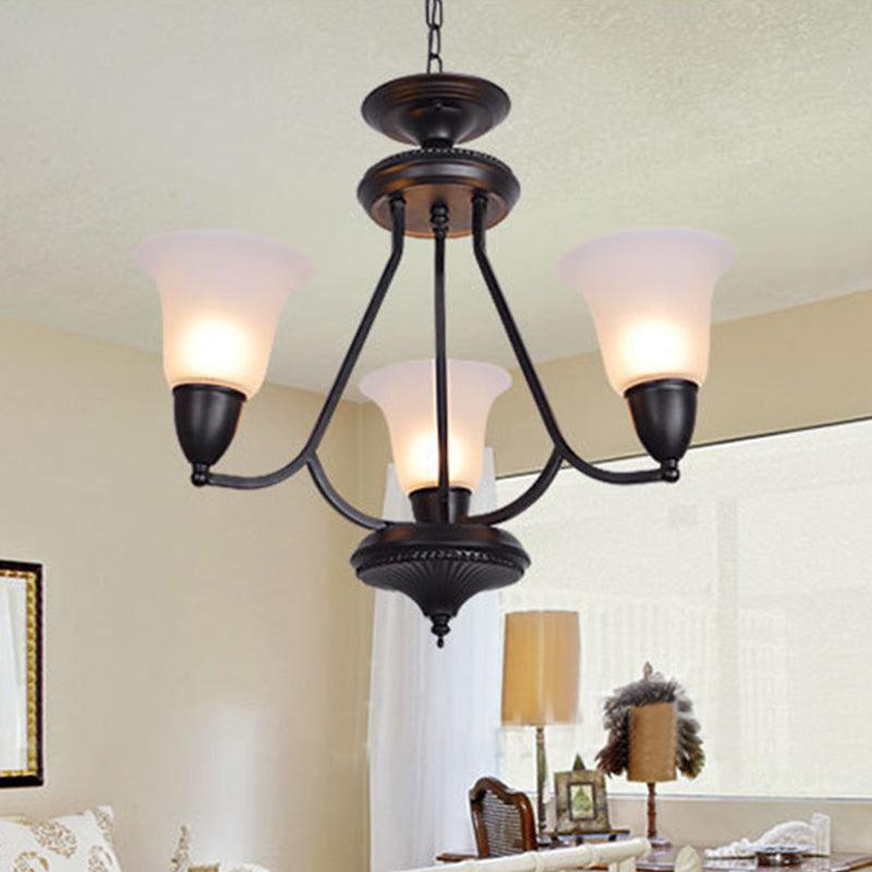3/5/6 Lights Pendant Light Classic Bell Frosted Glass Chandelier in Deep Tan - Rebooters