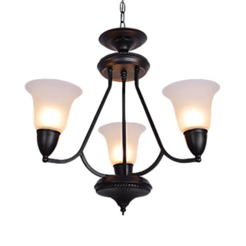 3/5/6 Lights Pendant Light Classic Bell Frosted Glass Chandelier in Deep Tan - Rebooters