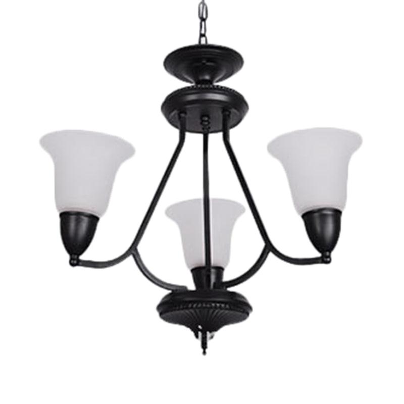 3/5/6 Lights Pendant Light Classic Bell Frosted Glass Chandelier in Deep Tan - Rebooters